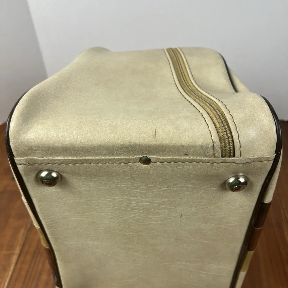 Vintage Brunswick Bowling Ball Bag Retro Striped Cream Brown Tan 1970s